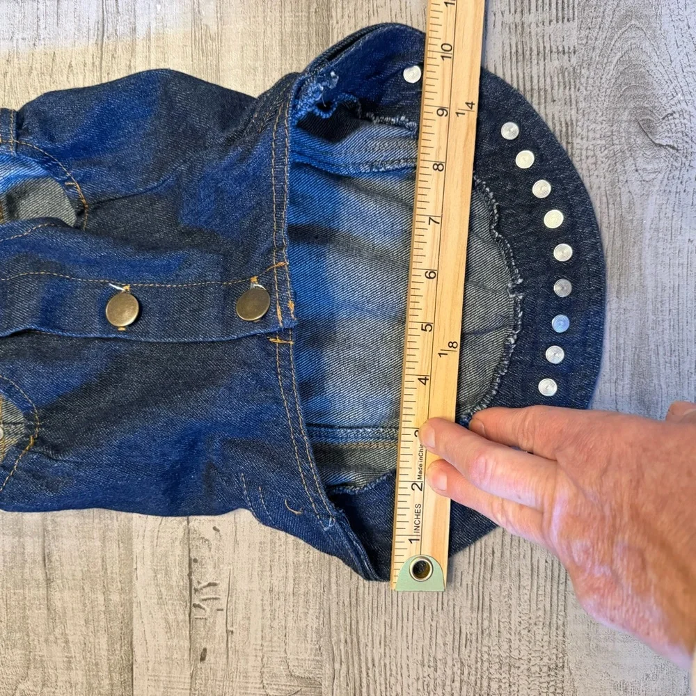 Fatdog AC/DC dog Denim Jacket Black Hoodie studded blue Jean vest rocker SMALL